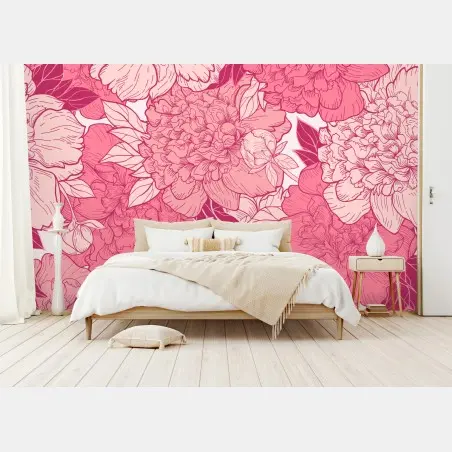 Fotomural diseño floral de peonías en tonos rosa – Pixers®