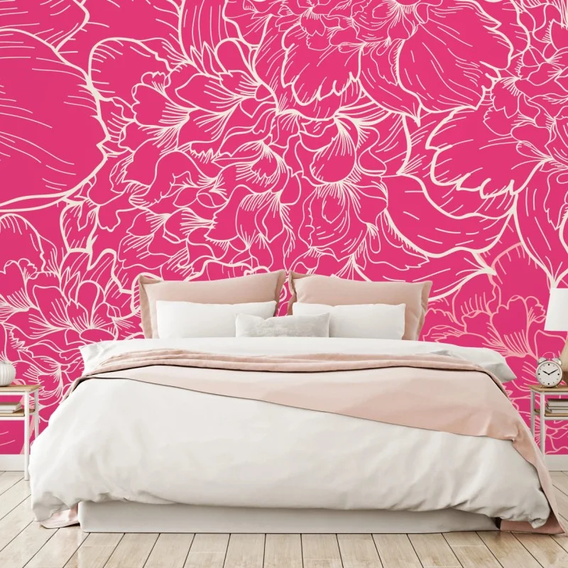 Fotomural estampado floral rosa vibrante