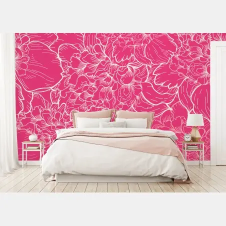 Fotomural estampado floral rosa vibrante – Pixers®