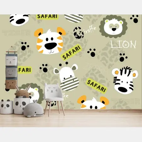 Fotomural diseño safari de animales para habitación infantil – Pixers®
