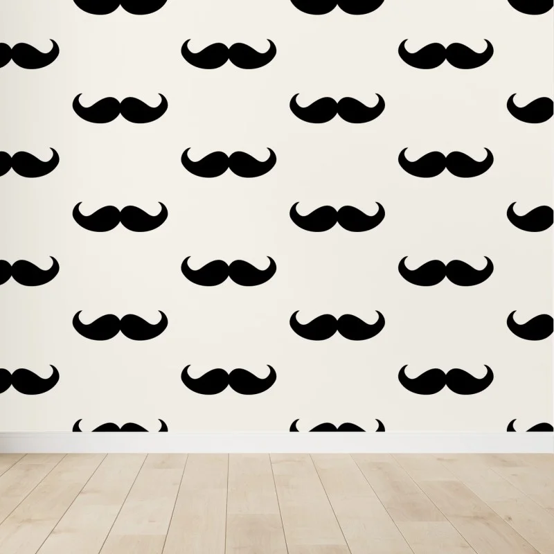 Fotomural patrón de bigotes retro en blanco y negro