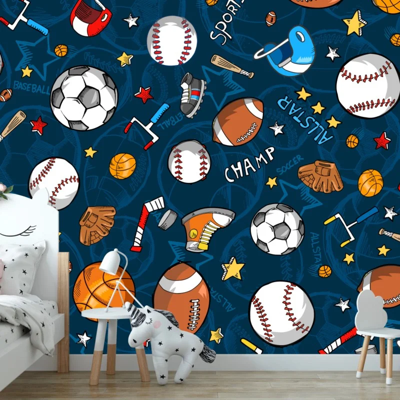 Fotomural patrón deportivo colorido para niños