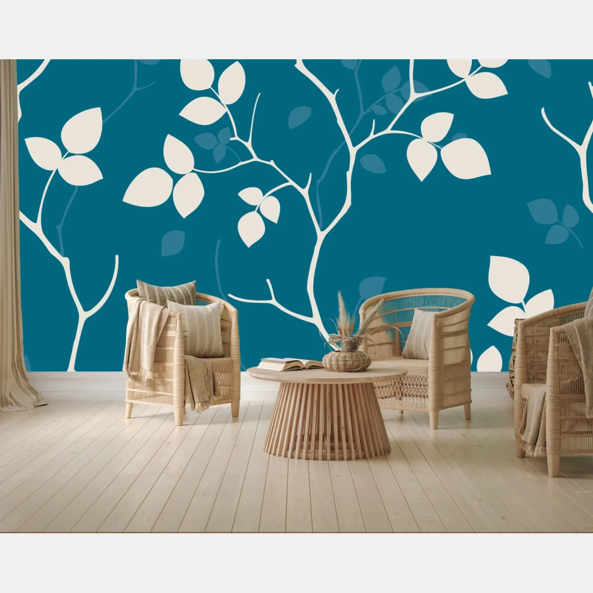 Fotomural diseño botánico en azul petróleo y crema – Pixers® Fotomural diseño botánico en azul petróleo y crema – Pixers®