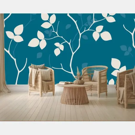 Fotomural diseño botánico en azul petróleo y crema – Pixers®