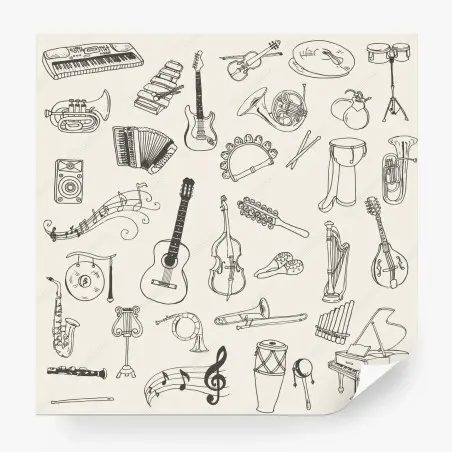 Fotomural patrón de instrumentos musicales dibujados a mano – Pixers®