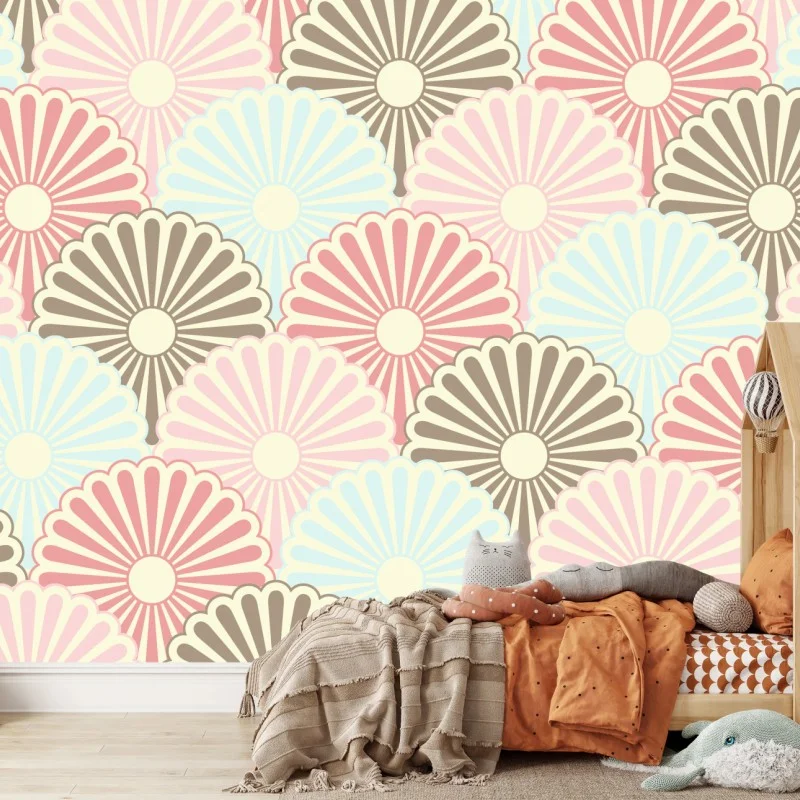 Fotomural diseño floral retro en tonos pastel