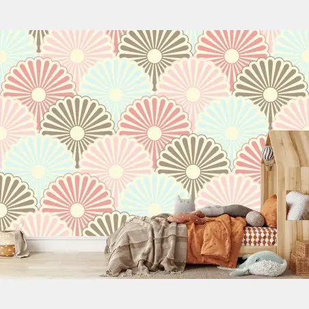 Fotomural diseño floral retro en tonos pastel – Pixers®