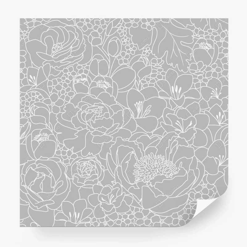 Fotomural patrón floral minimalista en tonos grises