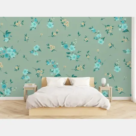 Fotomural estampado floral delicado en tonos menta y turquesa – Pixers®