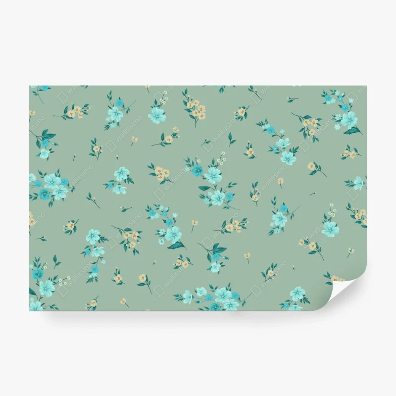 Fotomural estampado floral delicado en tonos menta y turquesa