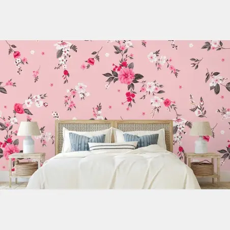 Fotomural estampado floral rosa delicado – Pixers®