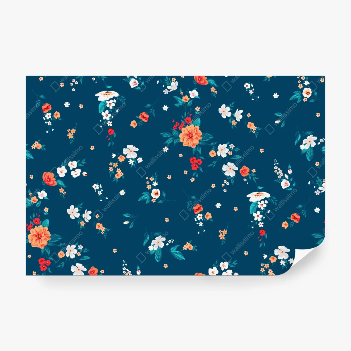 Fotomural estampado floral azul con flores naranjas y blancas – Pixers® Fotomural estampado floral azul con flores naranjas y blancas – Pixers®
