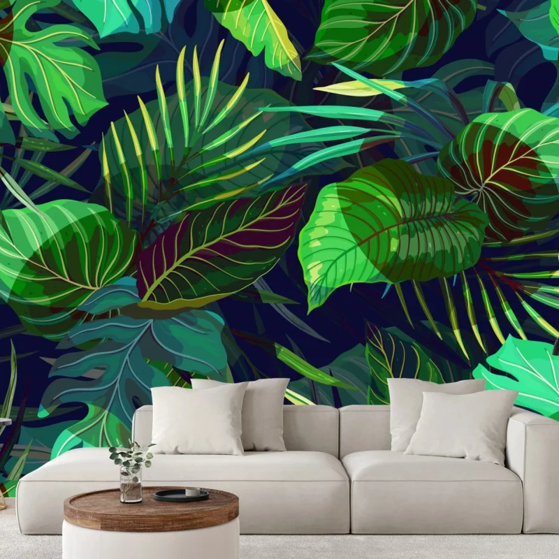 Fotomural follaje tropical en tonos verdes