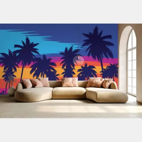 Fotomural atardecer tropical en silueta de palmeras – Pixers®