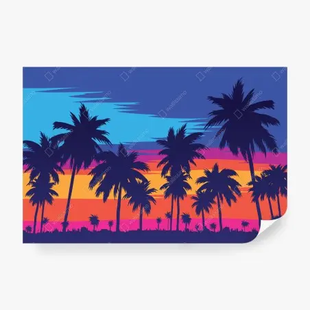 Fotomural atardecer tropical en silueta de palmeras – Pixers®