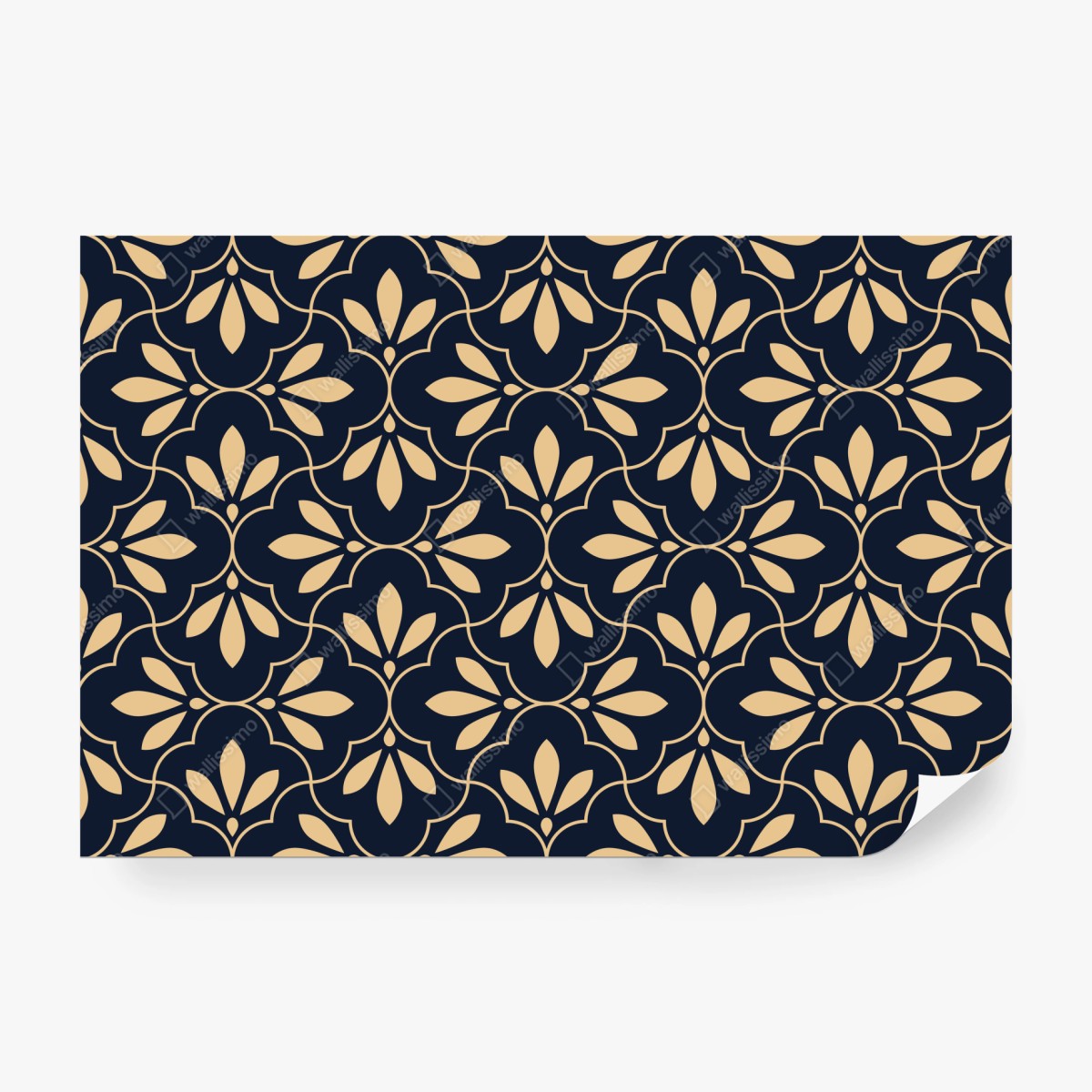 Fotomural patrón floral geométrico en azul marino y beige – Pixers®
