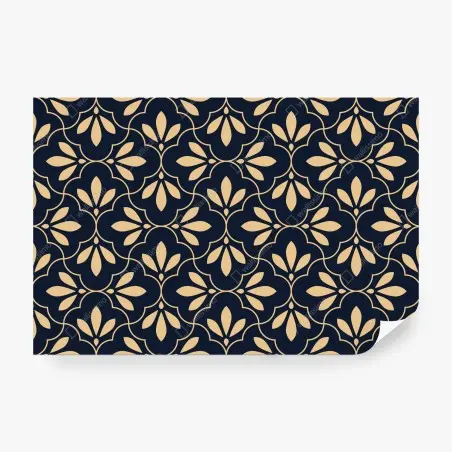 Fotomural patrón floral geométrico en azul marino y beige – Pixers®