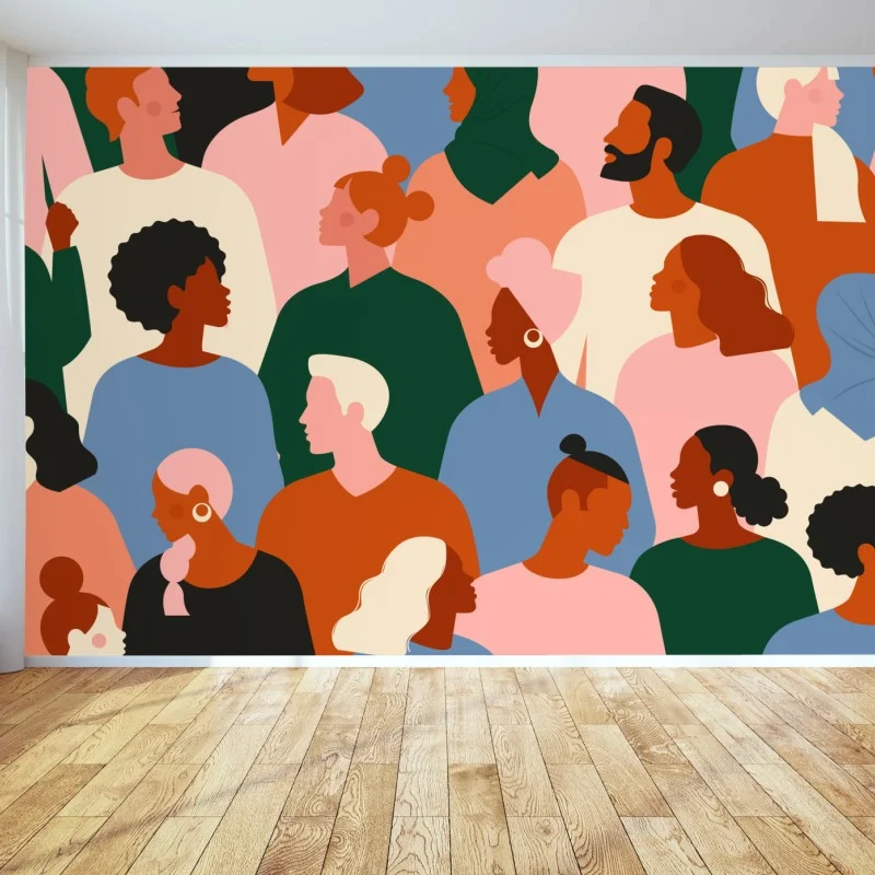 Fotomural mural ilustrado de diversidad multicultural