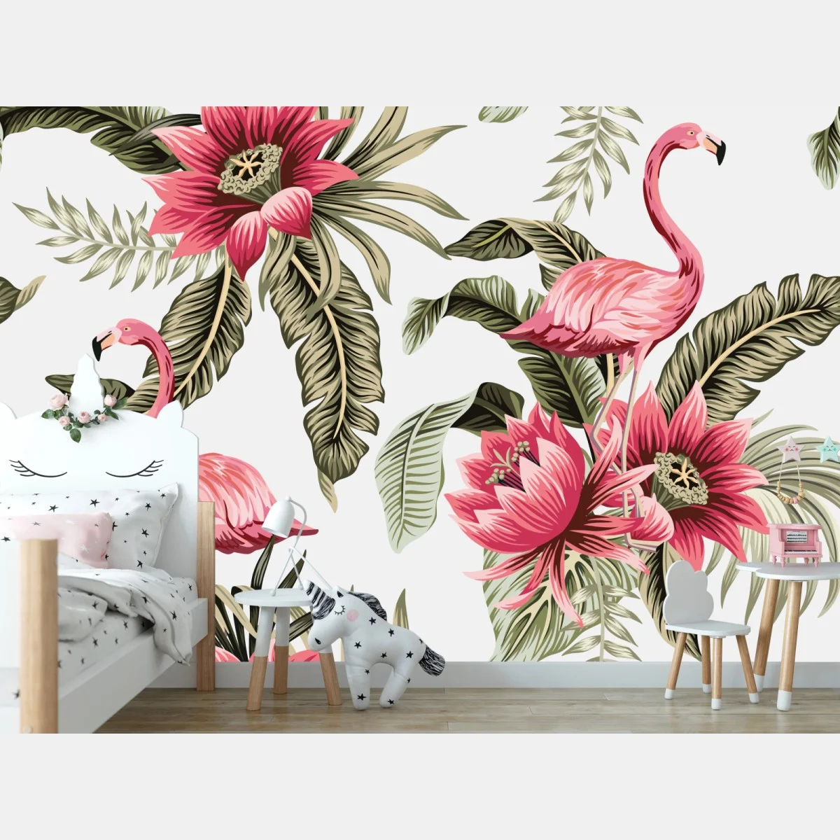 Fotomural estampado tropical con flamencos y flores exóticas – Pixers® Fotomural estampado tropical con flamencos y flores exóticas – Pixers®
