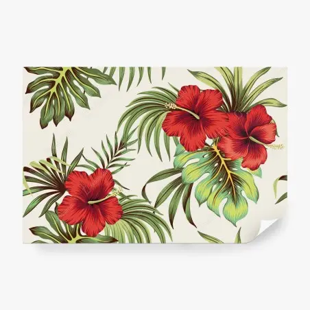 Fotomural diseño tropical hibisco y hojas verdes – Pixers®