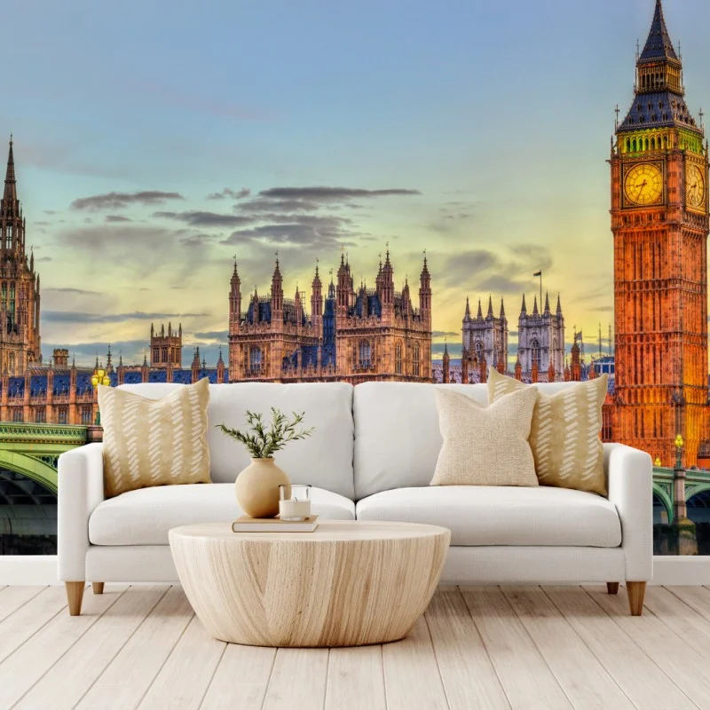 Fotomural atardecer sobre el palacio de Westminster y Big Ben