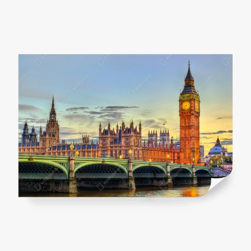 Fotomural atardecer sobre el palacio de Westminster y Big Ben