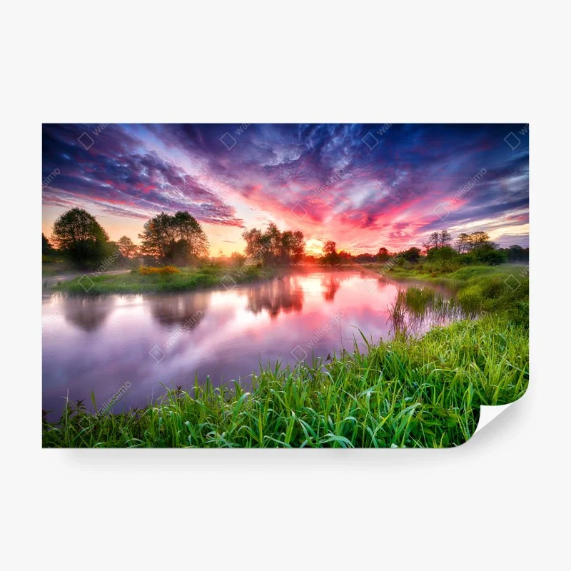 Fotomural amanecer vibrante sobre el río