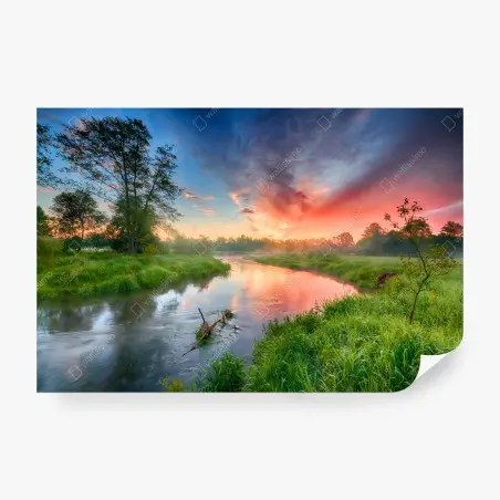 Fotomural amanecer sereno en la ribera del río – Pixers®