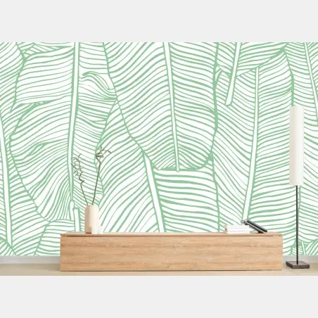 Fotomural patrón de hojas tropicales en verde menta – Pixers®