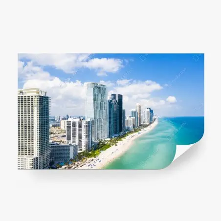Fotomural vista aérea de playa y rascacielos – Pixers®