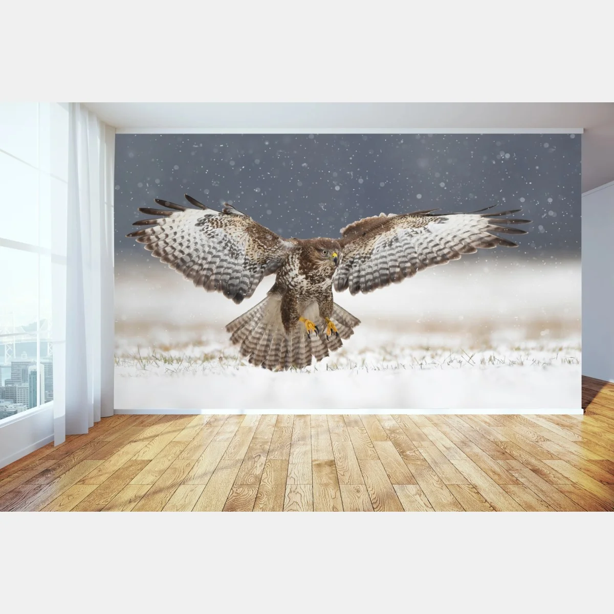 Fotomural ratonero común en vuelo sobre la nieve – Pixers® Fotomural ratonero común en vuelo sobre la nieve – Pixers®