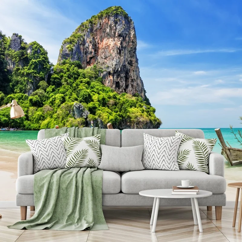 Fotomural serena bahía en la playa de Railay, Krabi, Tailandia
