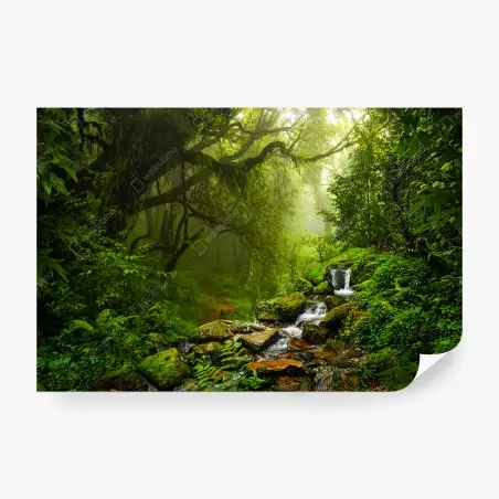 Fotomural bosque esmeralda con cascada y sendero místico – Pixers®