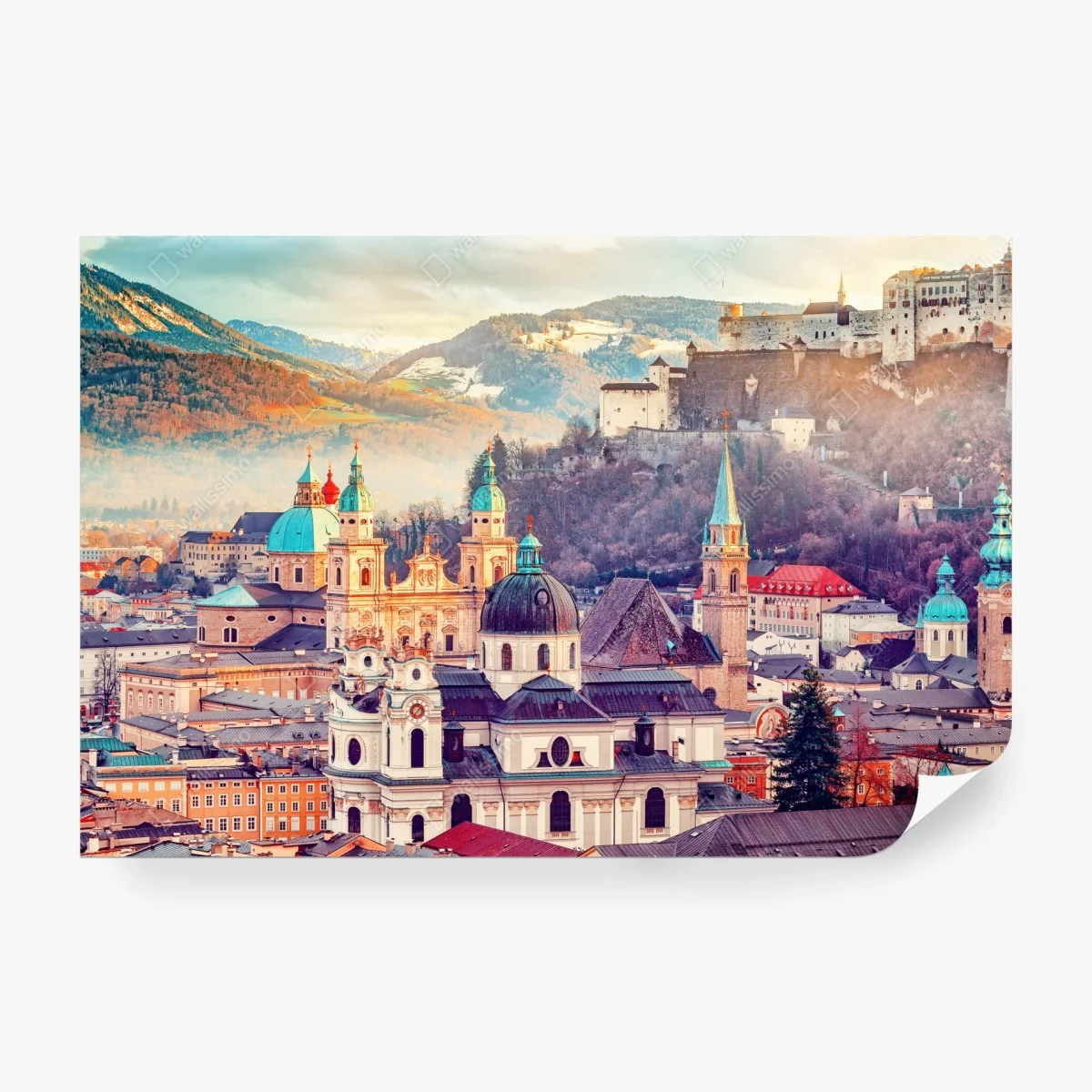 Fotomural panorámica de Salzburgo al atardecer – Pixers®