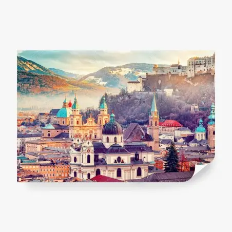 Fotomural panorámica de Salzburgo al atardecer – Pixers®