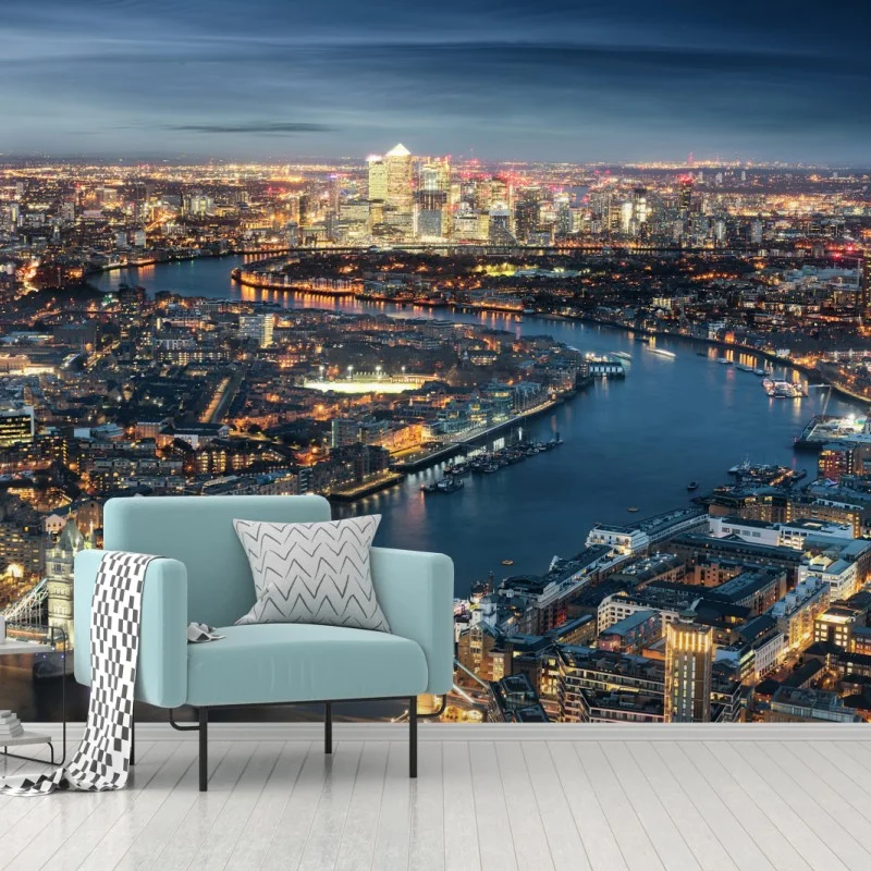 Fotomural panorama nocturno de Tower Bridge y el río Támesis, Londres