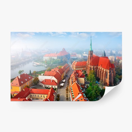 Fotomural paisaje urbano histórico con tejados rojos y catedral gótica – Pixers®