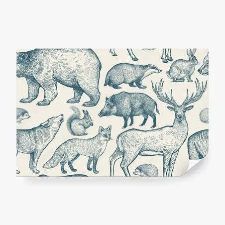 Fotomural fauna del bosque en estilo grabado vintage – Pixers®