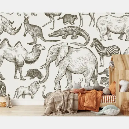 Fotomural safari ilustrado en tonos neutros – Pixers®