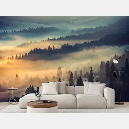 Fotomural valle brumoso al amanecer – Pixers®