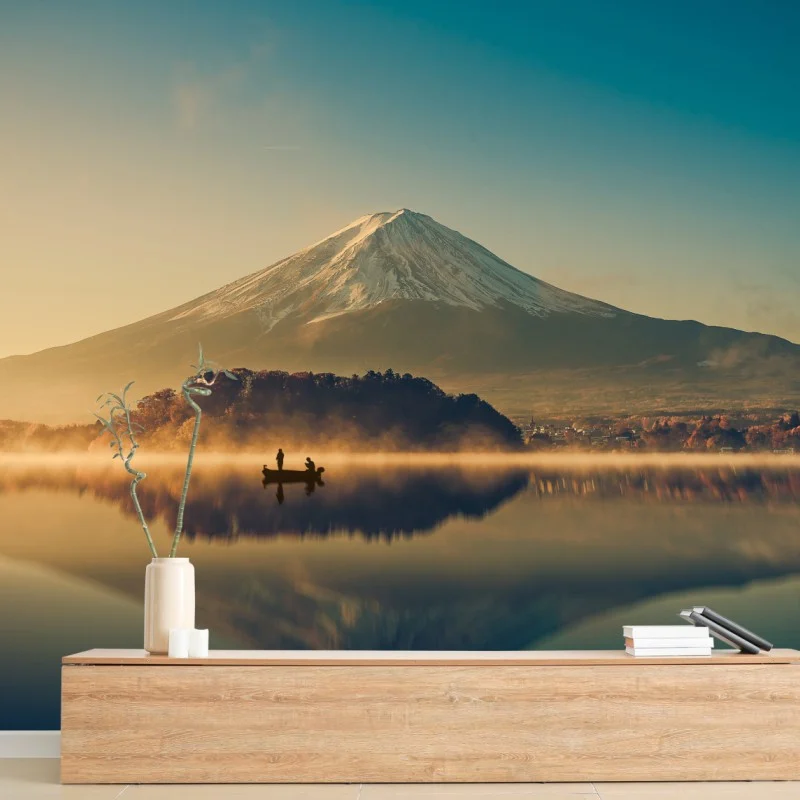 Fotomural amanecer vintage en Lago Kawaguchiko con Monte Fuji