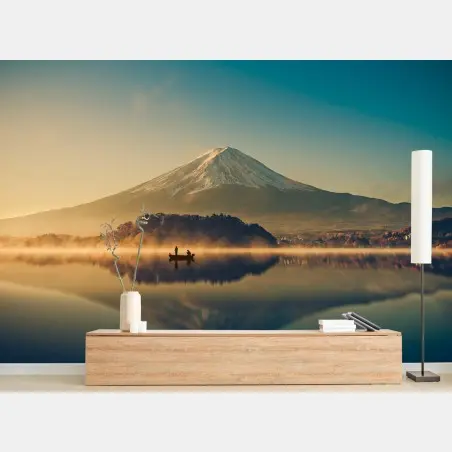 Fotomural amanecer vintage en Lago Kawaguchiko con Monte Fuji – Pixers®