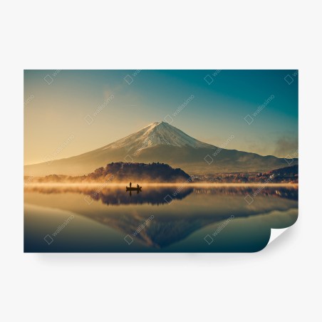 Fotomural amanecer vintage en Lago Kawaguchiko con Monte Fuji – Pixers®