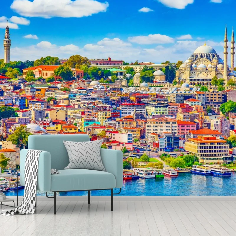 Fotomural panorama colorido de Estambul en el Bósforo