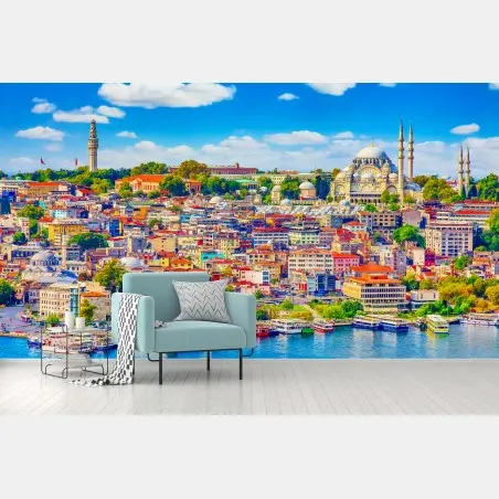 Fotomural panorama colorido de Estambul en el Bósforo – Pixers®