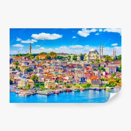 Fotomural panorama colorido de Estambul en el Bósforo – Pixers®