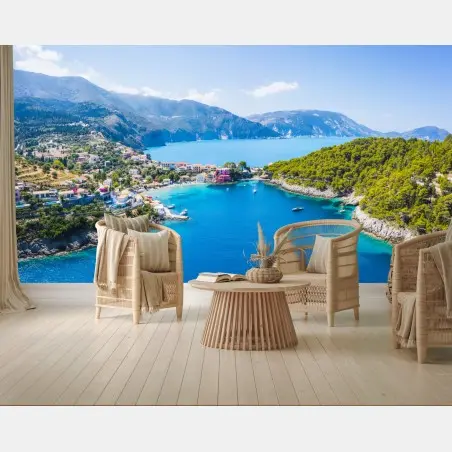 Fotomural bahía de aguas turquesa y pinos – Pixers®