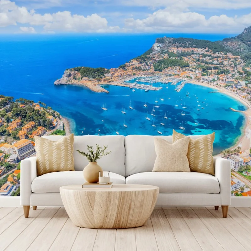 Fotomural panorámica de la bahía de Port de Sóller, Mallorca