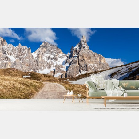 Fotomural camino hacia picos nevados – Pixers®
