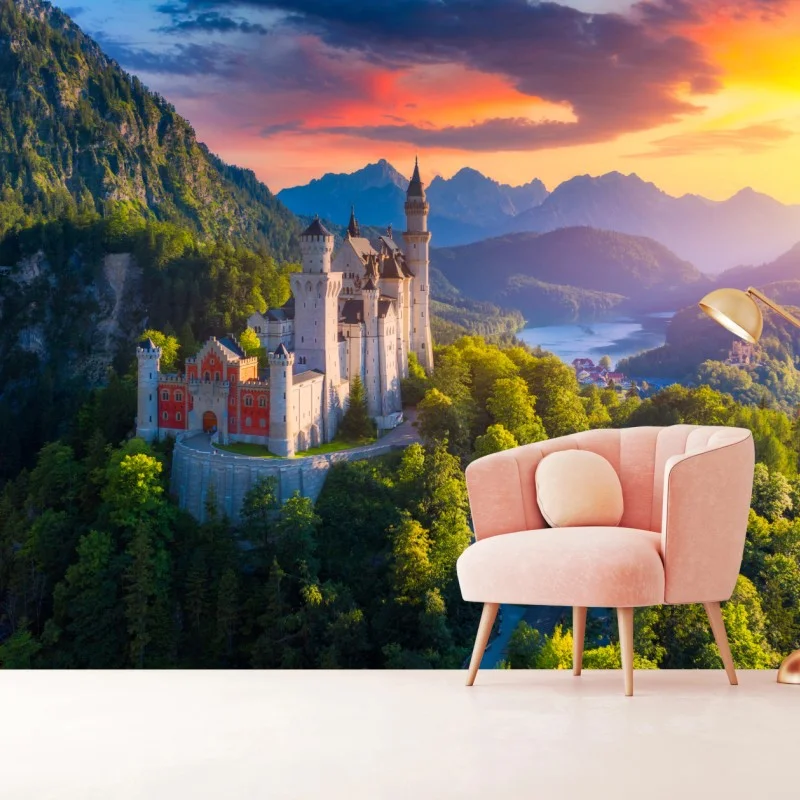 Fotomural castillo de Neuschwanstein al atardecer